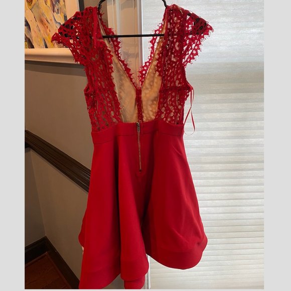 Red Crochet Top Mini Dress - Picture 2 of 4